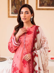 Faiza Faisal FNF Prints Unstitched Lawn 3Pc Suit - CORAL ROSE