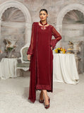 HemStitch Embroidered Luxury Chiffon Pret 3Pc Suit CP-006 Rosso