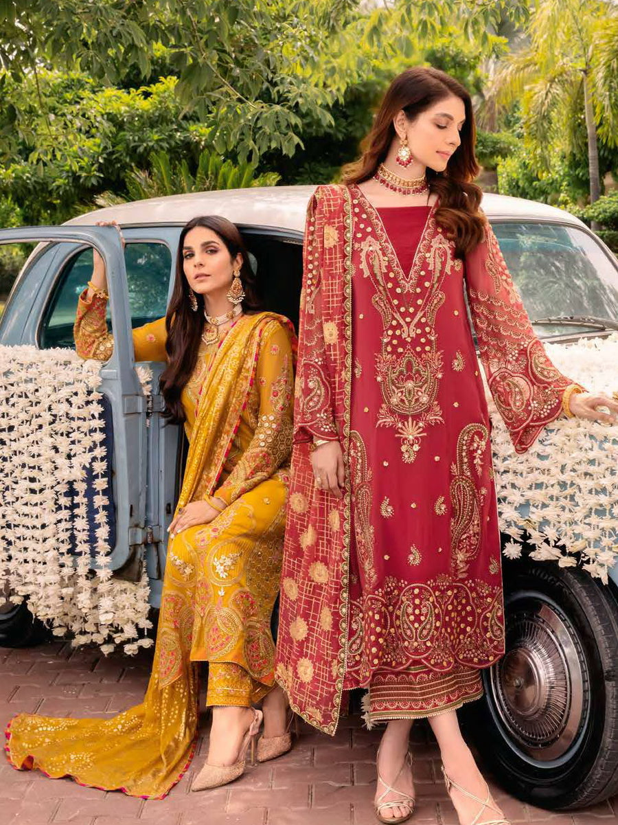 Charizma Shehnai Premium Embroidered Chiffon Unstitched 3Pc Suit CPC-04