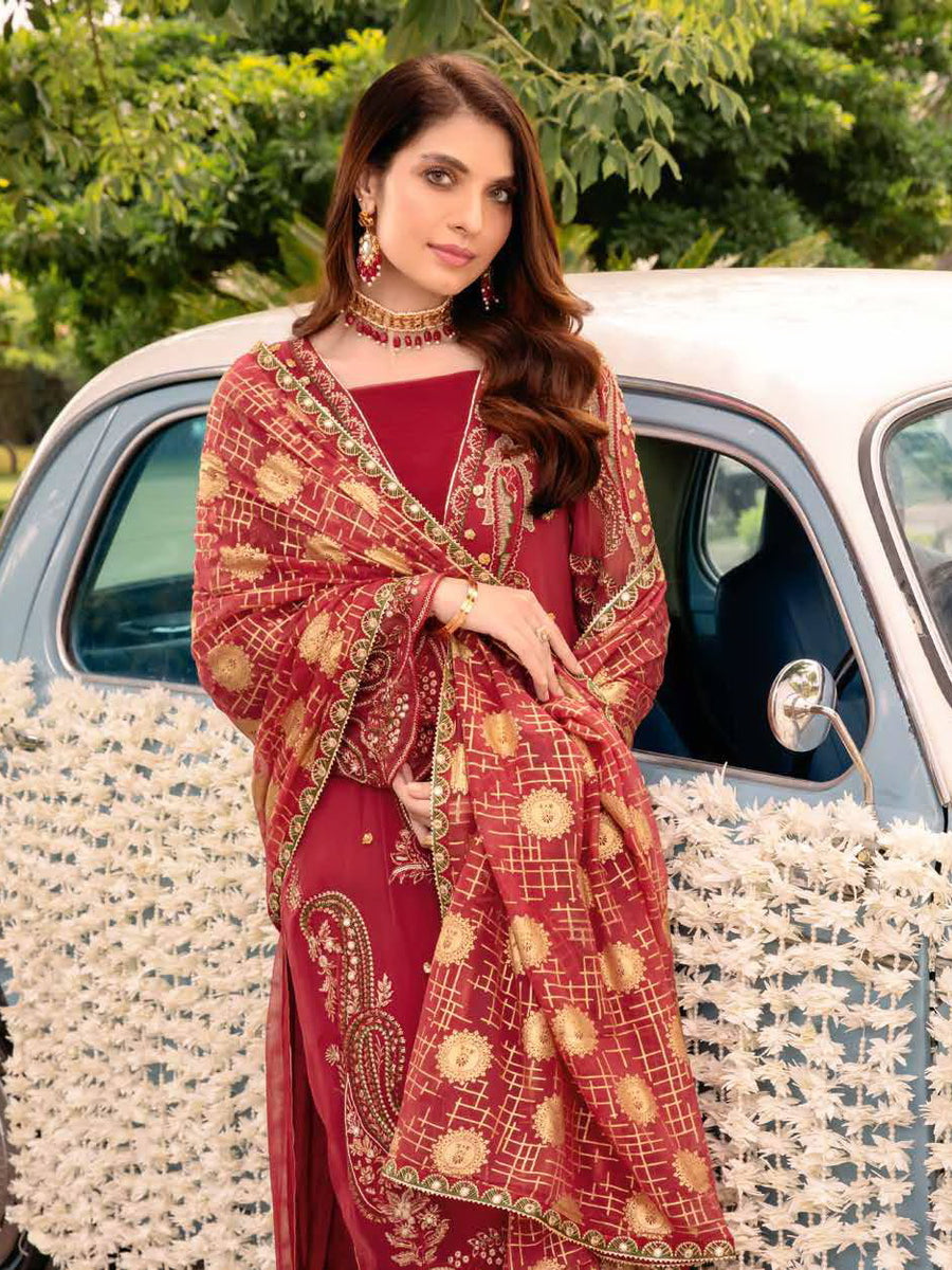 Charizma Shehnai Premium Embroidered Chiffon Unstitched 3Pc Suit CPC-04