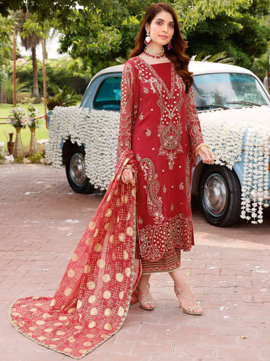 Charizma Shehnai Premium Embroidered Chiffon Unstitched 3Pc Suit CPC-04