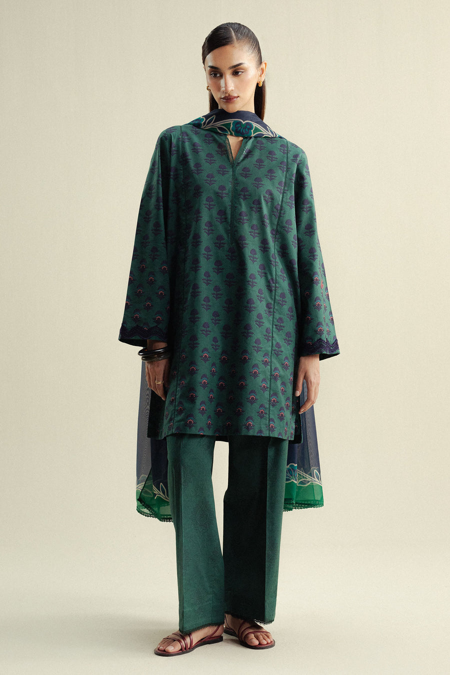 Coco by Zara Shahjahan Prints Unstitched Cambric 3Pc Suit D-10A Willow