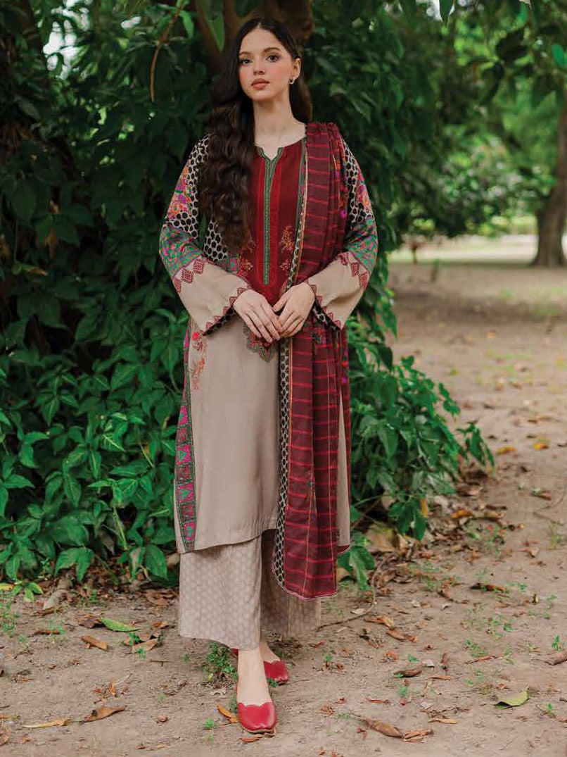 Charizma C-Print Unstitched Linen with Wool Shawl 3 Piece Suit CPW-02