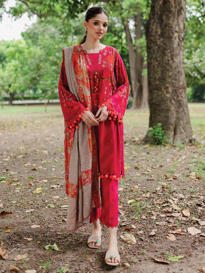Charizma C-Print Unstitched Linen with Wool Shawl 3 Piece Suit CPW-05