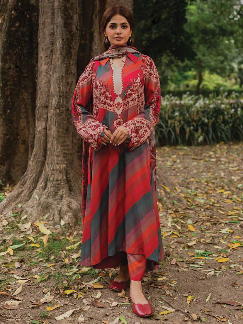 Charizma C-Print Unstitched Linen with Wool Shawl 3 Piece Suit CPW-08