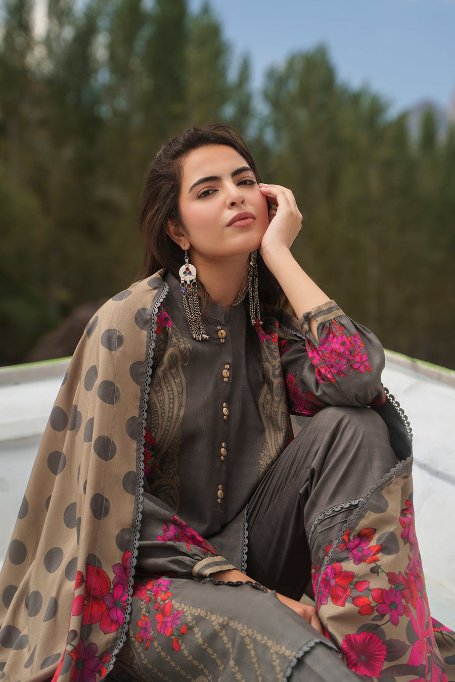 Charizma C-Print Printed Linen Unstitched 3Pc Suit CPW6-04