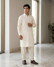 Sky Light by Fabrieco Men's Unstitched Soft Blended Suit - Cream