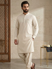 Tycoon by Fabrieco Men's Unstitched Soft Blended Suit - Cream