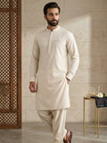 Tycoon by Fabrieco Men's Unstitched Soft Blended Suit - Cream