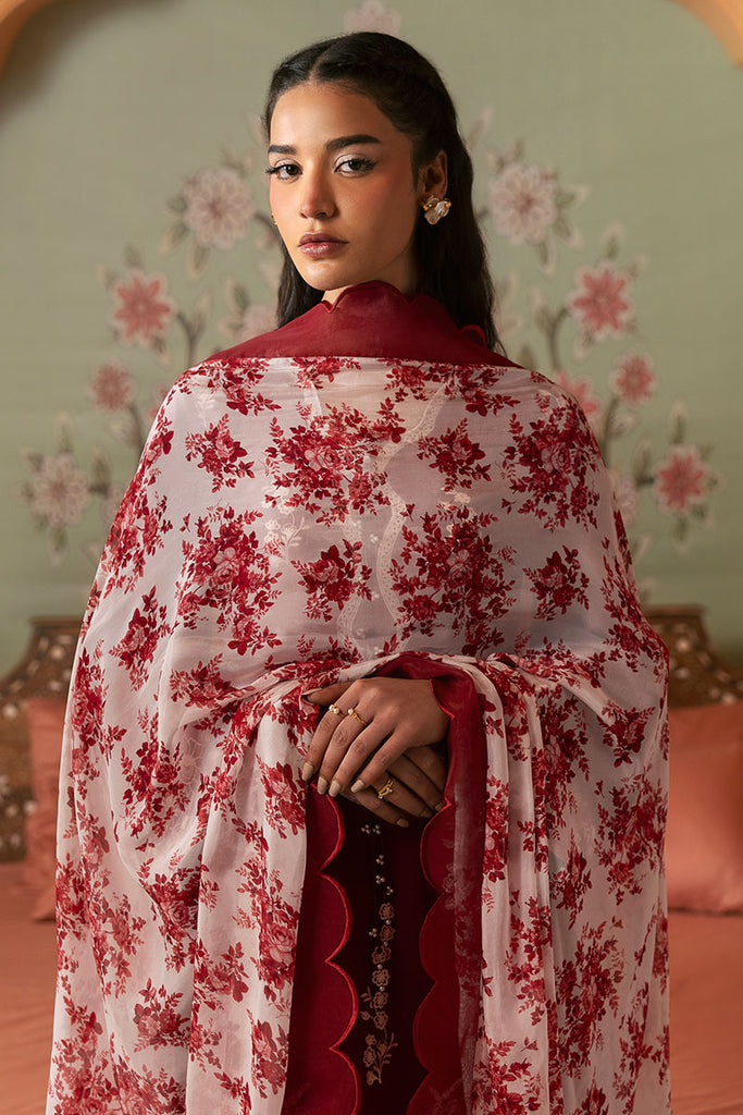 Cross Stitch Premium Embroidered Lawn Unstitched 3Pc Suit - CRIMSON RED