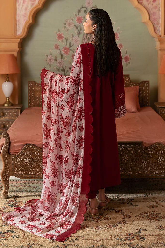 Cross Stitch Premium Embroidered Lawn Unstitched 3Pc Suit - CRIMSON RED
