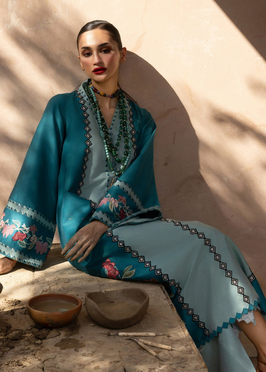 Crimson Mitti Winter Pret Embroidered Raw Silk 3Pc Suit CRWP-03 Rani Vogue(Turquoise)