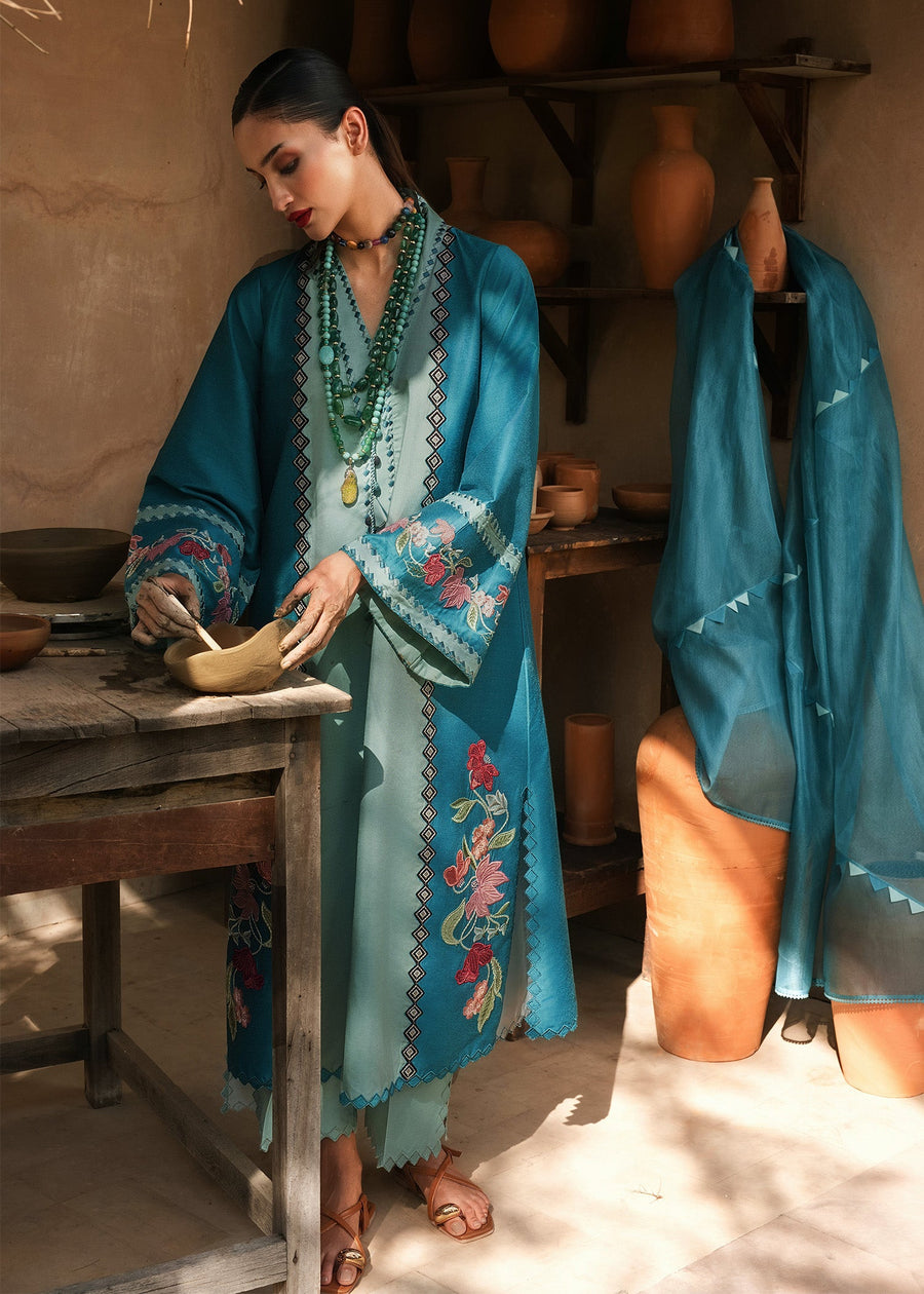 Crimson Mitti Winter Pret Embroidered Raw Silk 3Pc Suit CRWP-03 Rani Vogue(Turquoise)