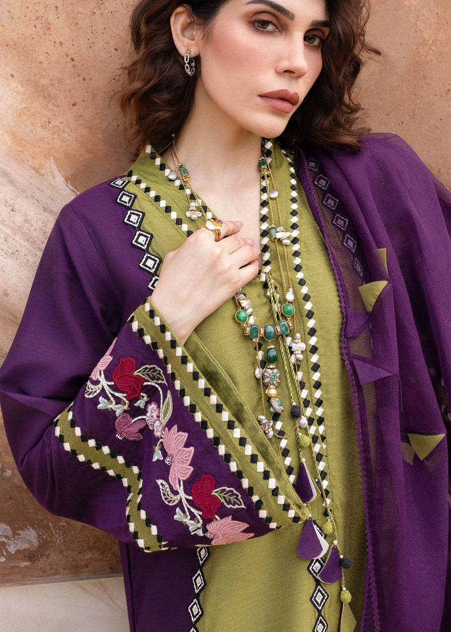Crimson Mitti Winter Pret Embroidered Raw Silk 3Pc Suit CRWP-04 Rani Vogue(Plum)