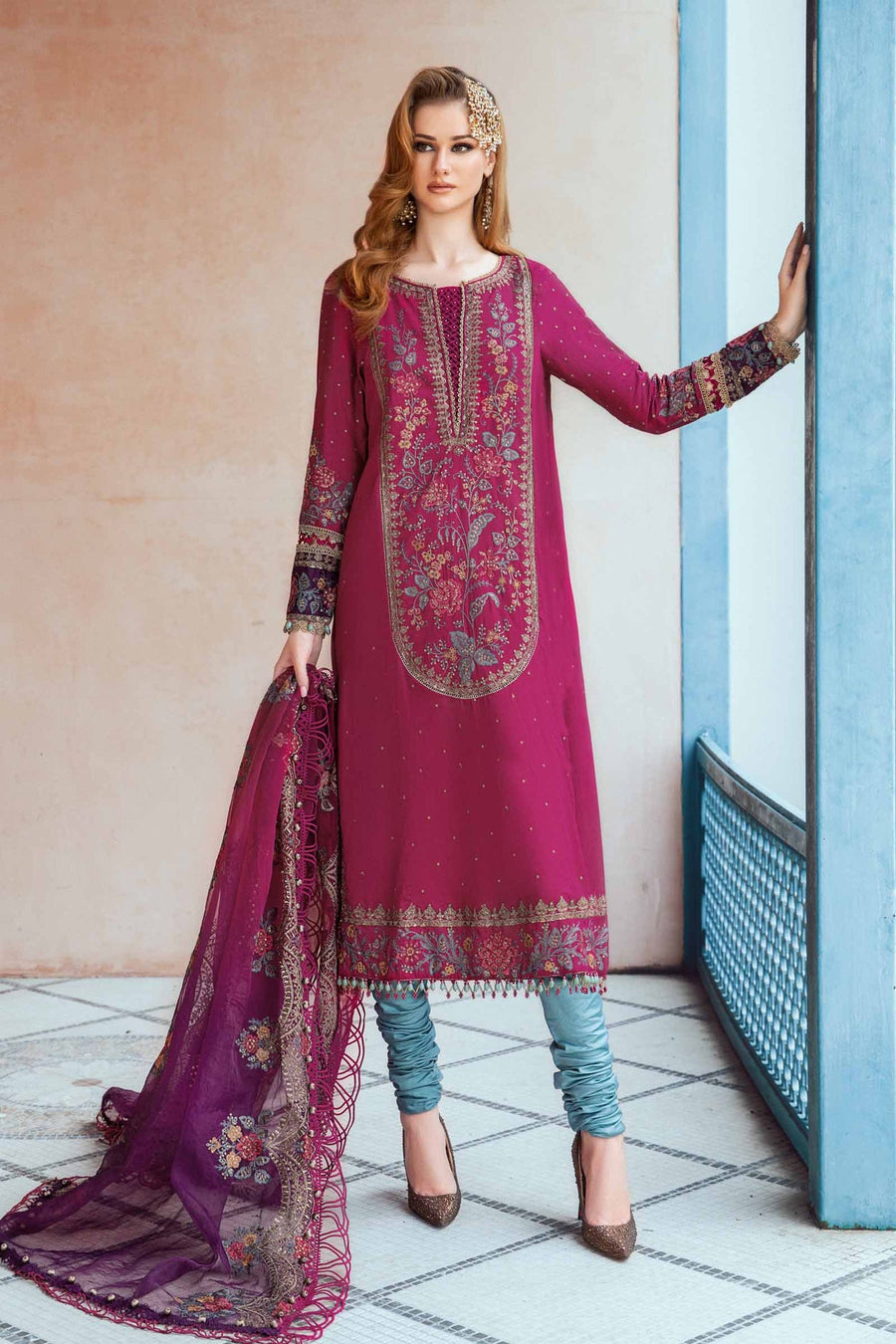 Maria.B Sateen Unstitched Embroidered Cotton Satin 3Pc Suit CST-704