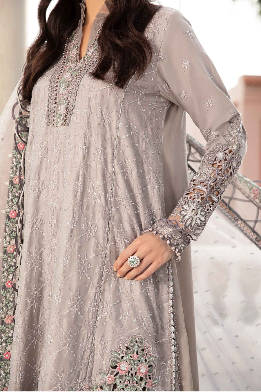 Maria.B Sateen Unstitched Embroidered Cotton Satin 3Pc Suit CST-707
