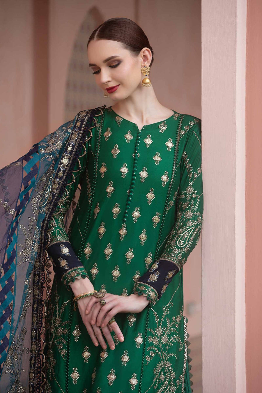 Maria.B Sateen Unstitched Embroidered Cotton Satin 3Pc Suit CST-711