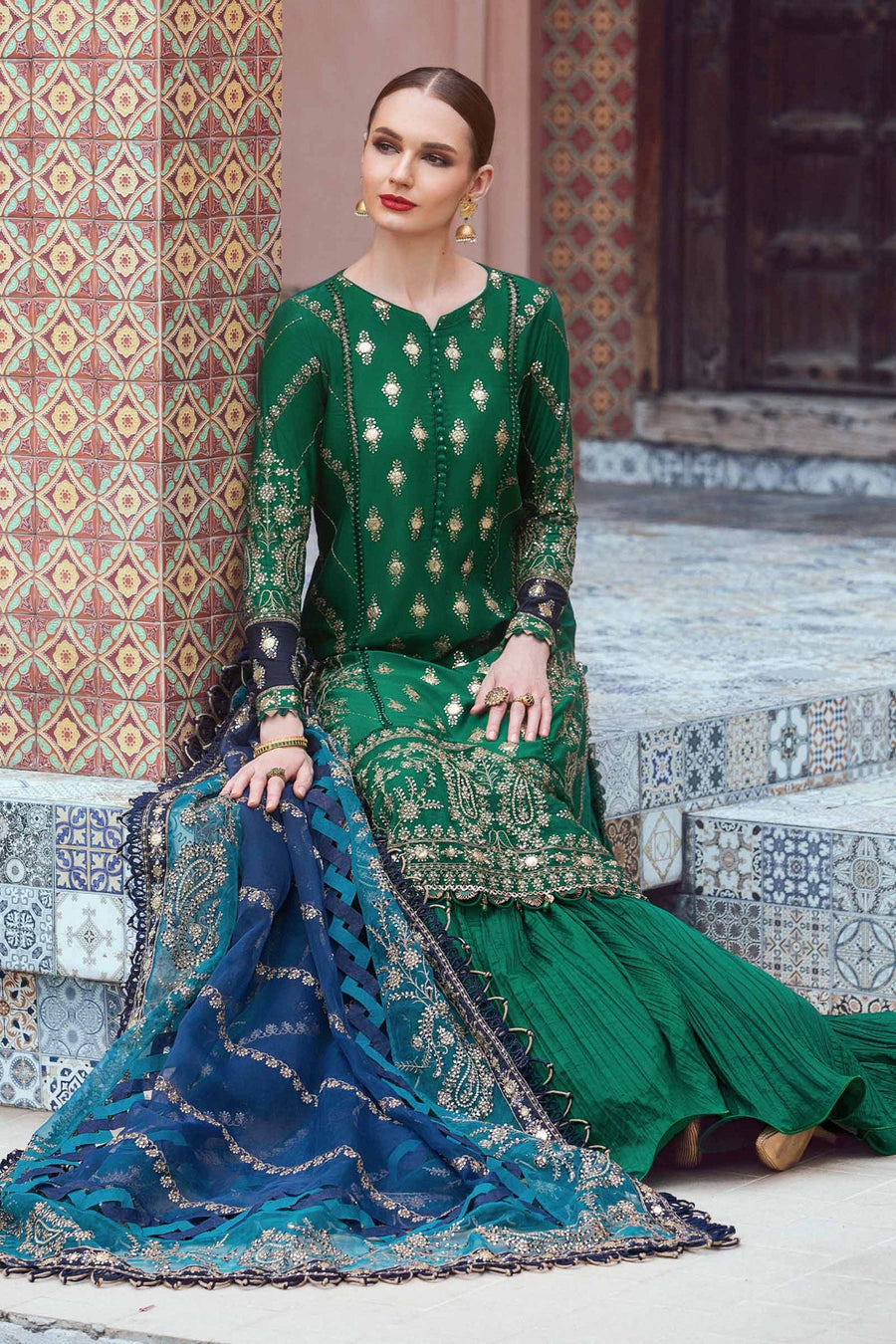 Maria.B Sateen Unstitched Embroidered Cotton Satin 3Pc Suit CST-711
