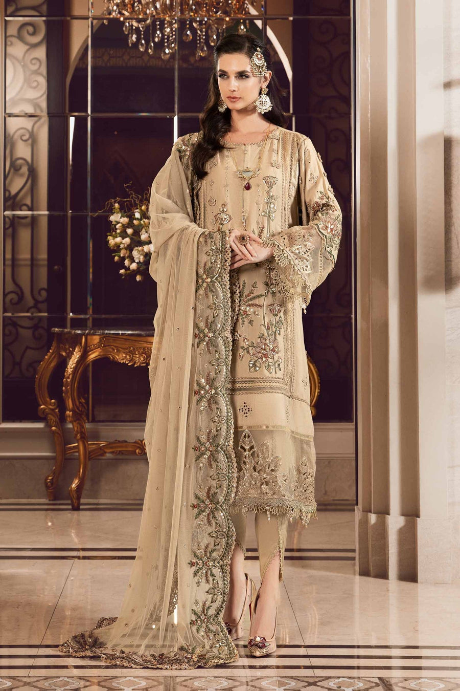 Maria.B Sateen Unstitched Embroidered Cotton Satin 3Pc Suit CST-712