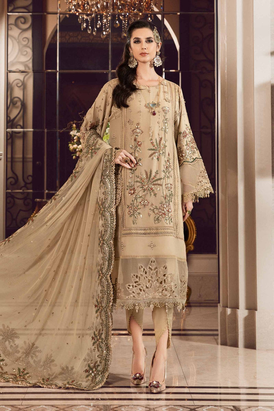 Maria.B Sateen Unstitched Embroidered Cotton Satin 3Pc Suit CST-712
