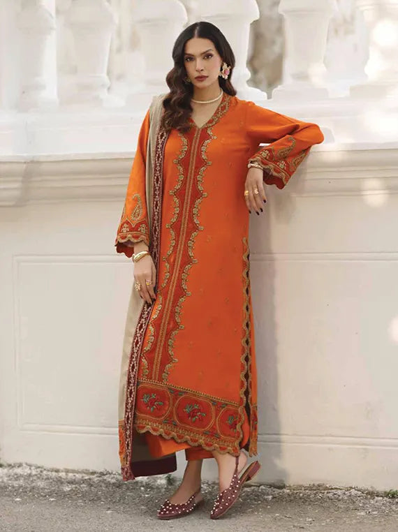 Charizma Signature Embroidered Peach Leather Unstitched 3Pc Suit CSW5-03