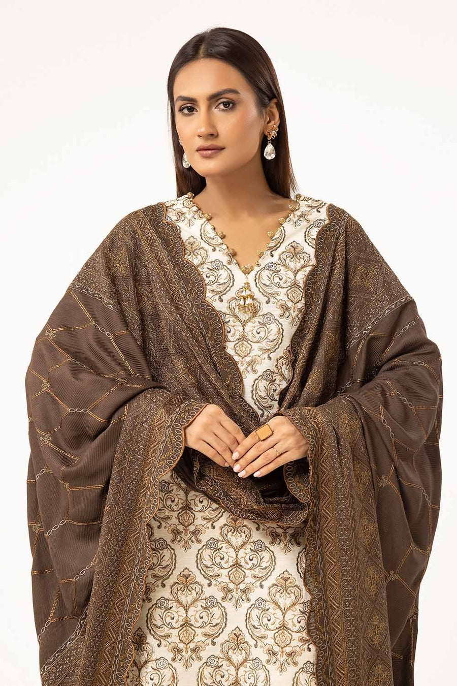 Gul Ahmed Winter Embroidered Khaddar Unstitched 3Pc Suit CV-42011