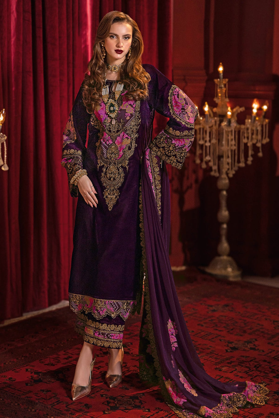 Charizma Signora Premium Embroidered Velvet Unstitched 3Pc Suit CVT4-01