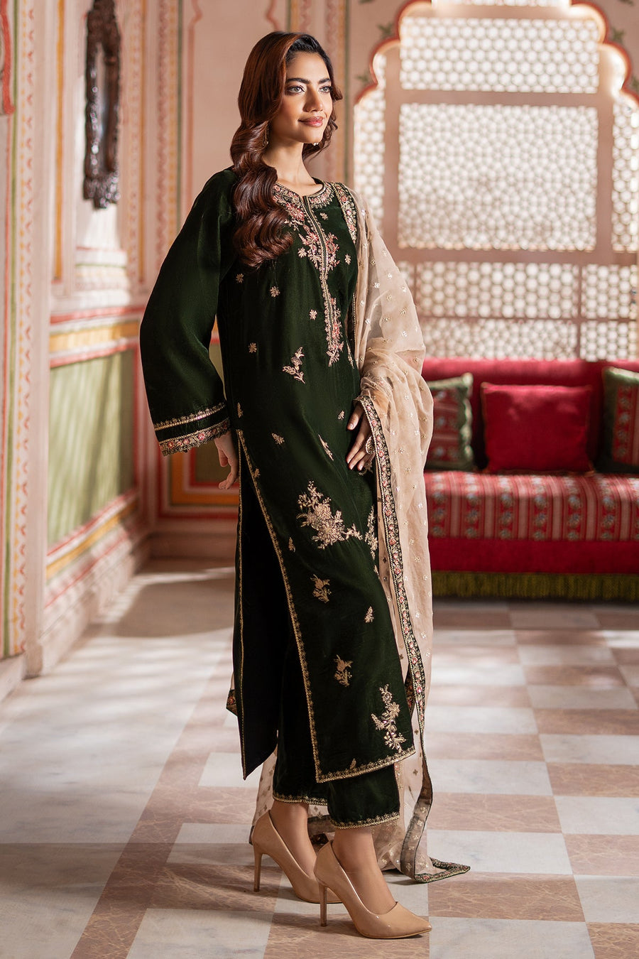 Charizma Signora Premium Embroidered Velvet Unstitched 3Pc Suit CVT4-16