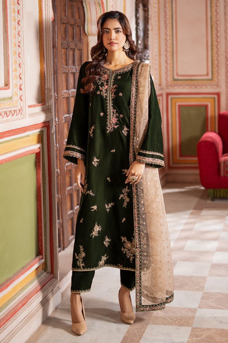 Charizma Signora Premium Embroidered Velvet Unstitched 3Pc Suit CVT4-16
