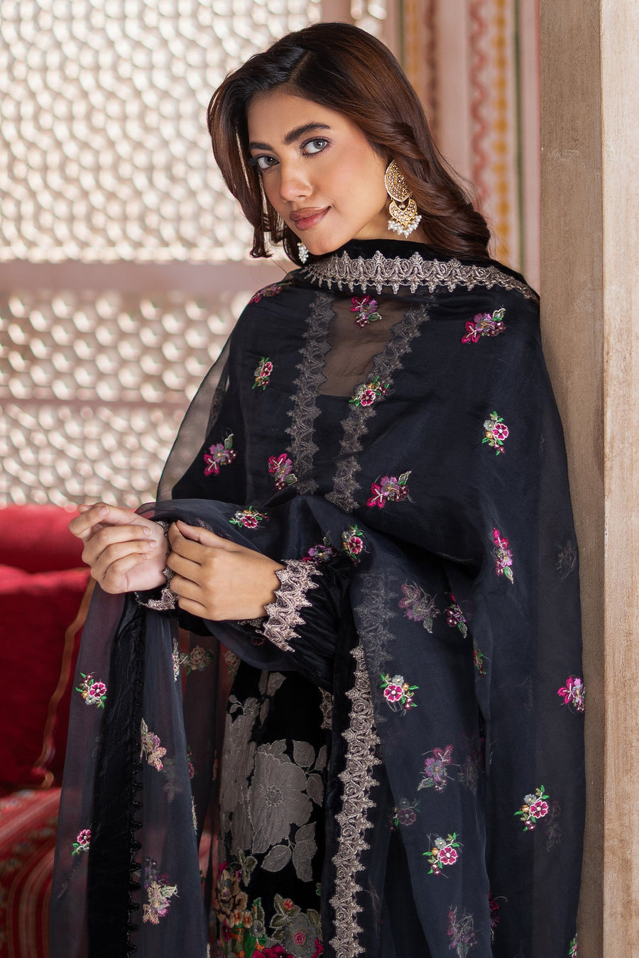 Charizma Signora Premium Embroidered Velvet Unstitched 3Pc Suit CVT4-18