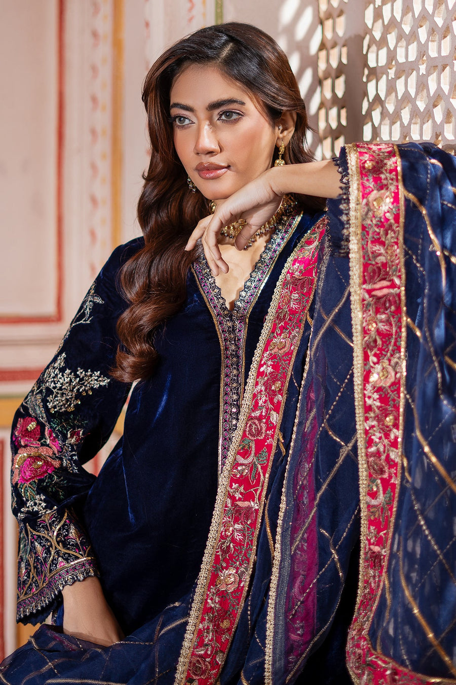 Charizma Signora Premium Embroidered Velvet Unstitched 3Pc Suit CVT4-21