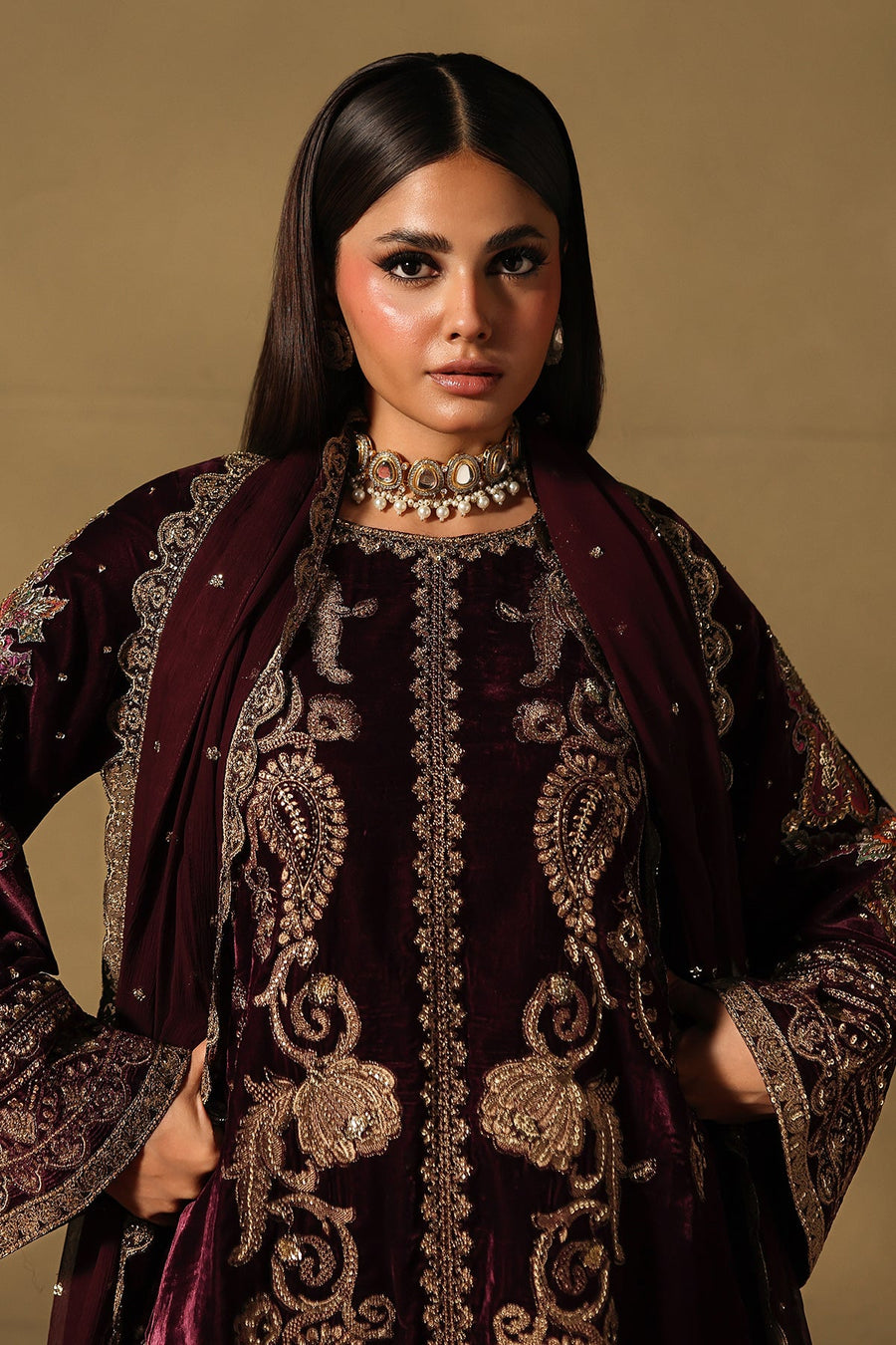 Charizma Signora Premium Embroidered Velvet Unstitched 3Pc Suit CVT5-06