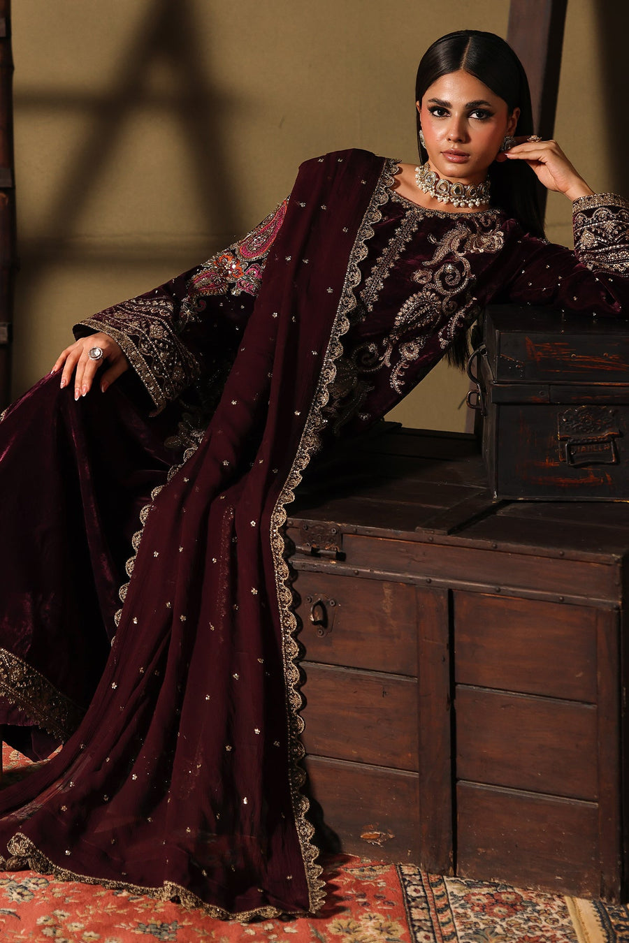 Charizma Signora Premium Embroidered Velvet Unstitched 3Pc Suit CVT5-06