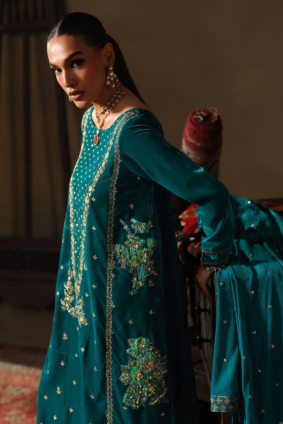 Charizma Signora Premium Embroidered Velvet Unstitched 3Pc Suit CVT5-07