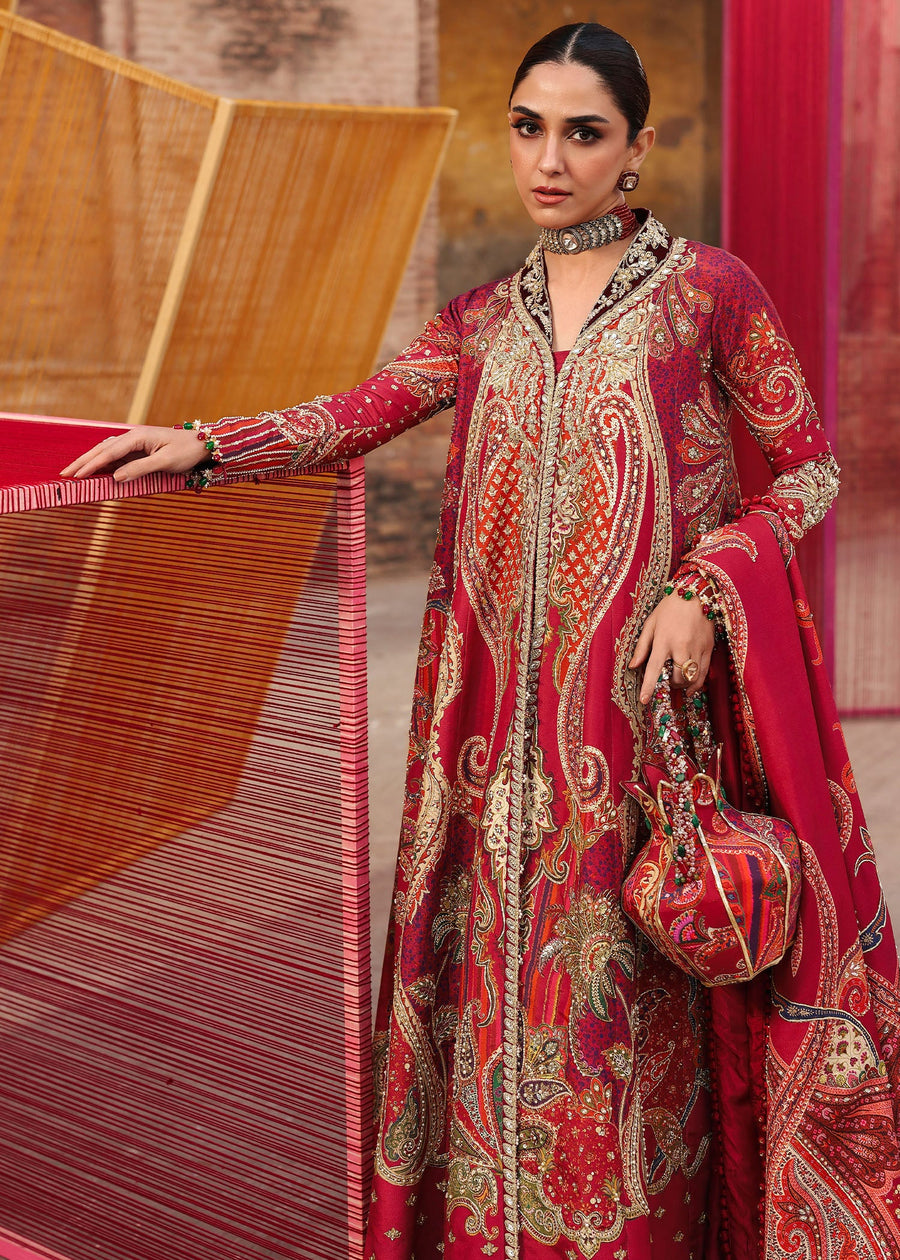 Crimson Embroidered Silk Unstitched 3Pc Suit D-01 DAMINI