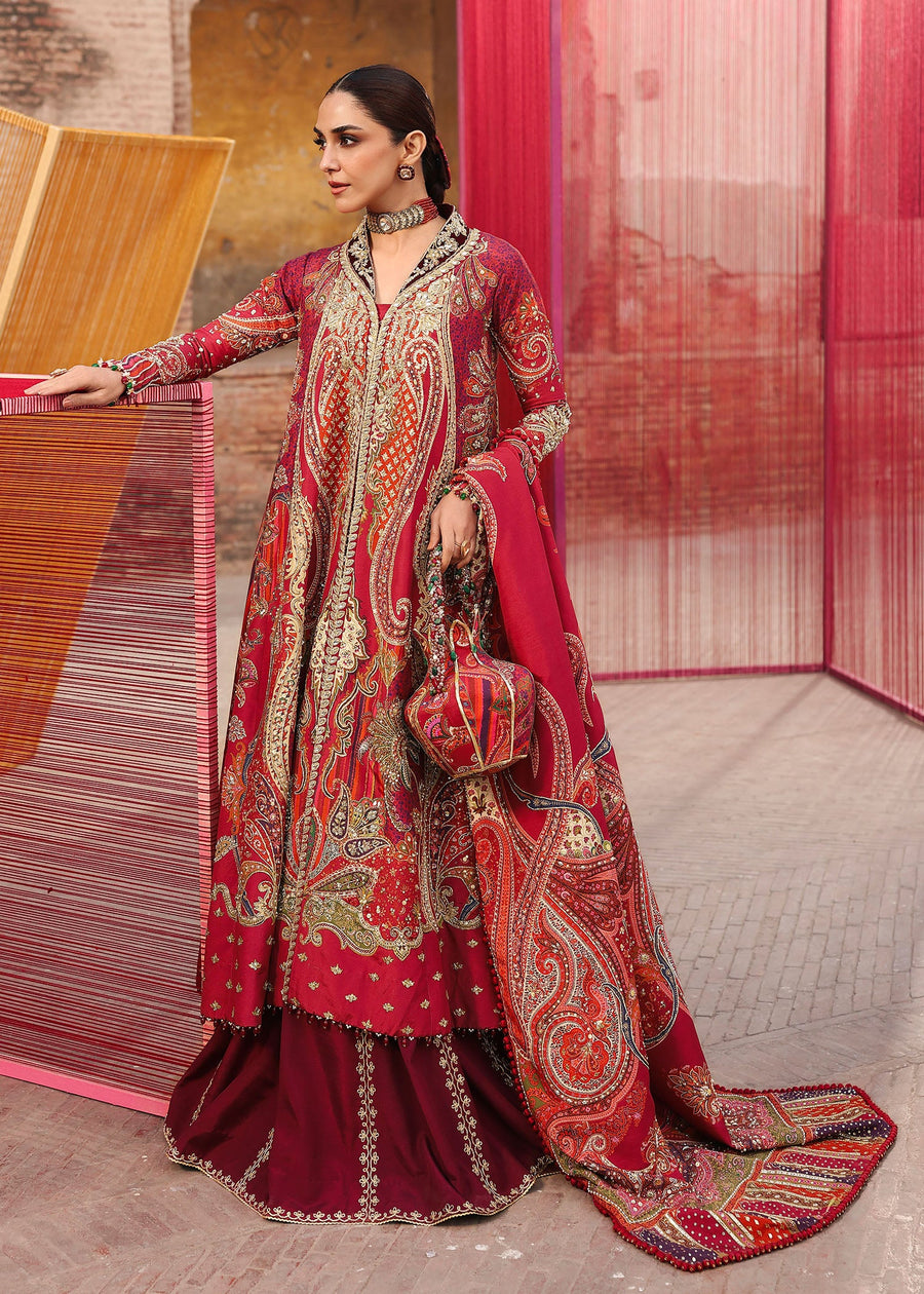 Crimson Embroidered Silk Unstitched 3Pc Suit D-01 DAMINI