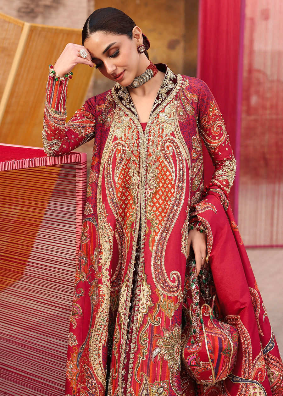 Crimson Embroidered Silk Unstitched 3Pc Suit D-01 DAMINI