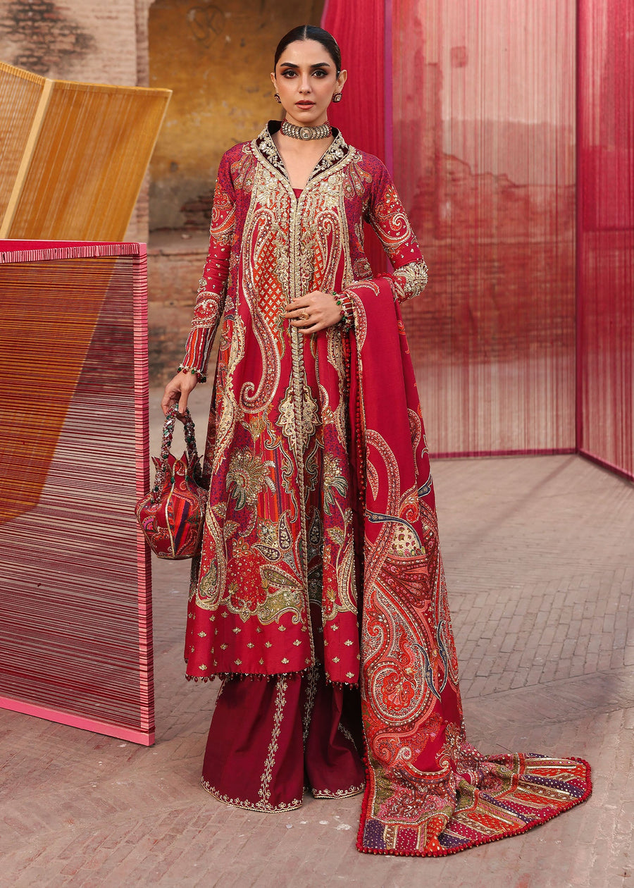 Crimson Embroidered Silk Unstitched 3Pc Suit D-01 DAMINI