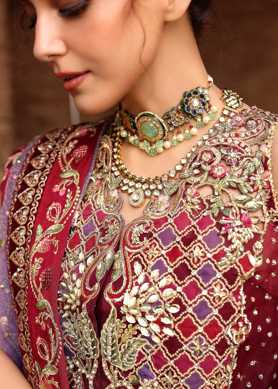 Crimson Embroidered Organza Unstitched 3Pc Suit D-02 NAZO