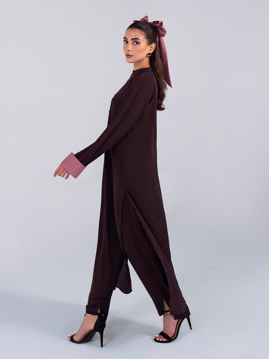 Hemstitch Georgette Affair Embroidered Georgette Stitched 2Pc Suit - Cacao