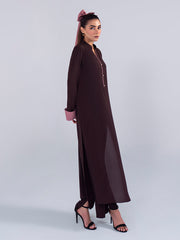 Hemstitch Georgette Affair Embroidered Georgette Stitched 2Pc Suit - Cacao