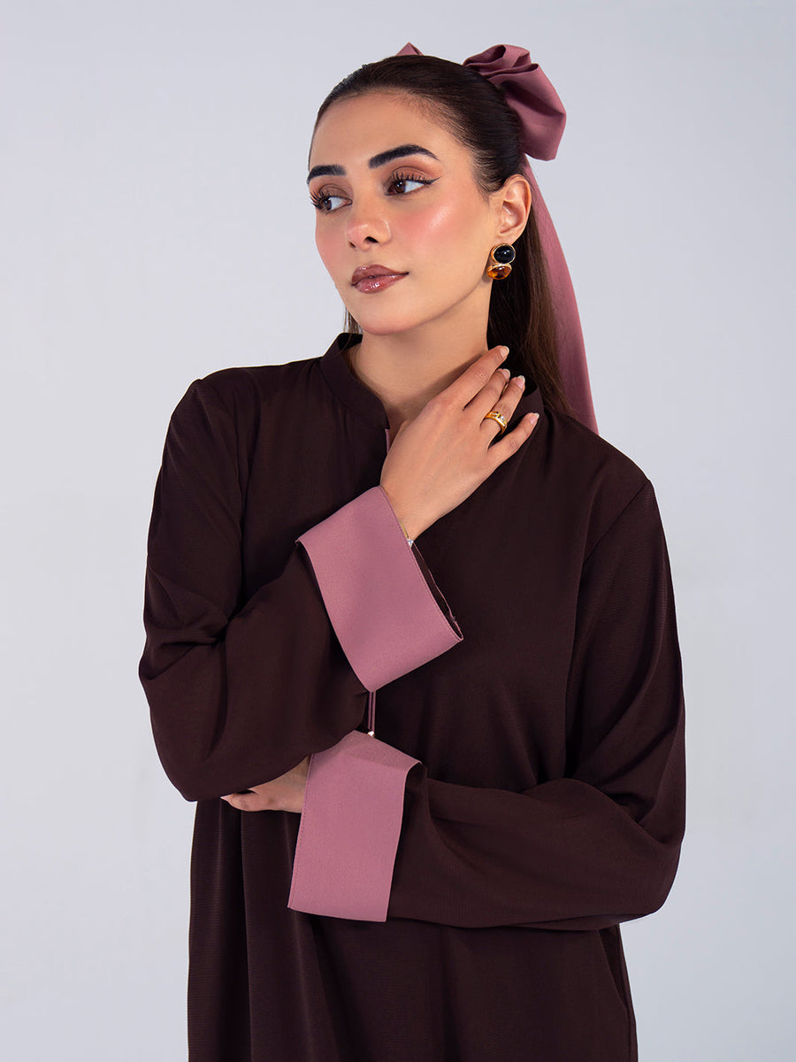 Hemstitch Georgette Affair Embroidered Georgette Stitched 2Pc Suit - Cacao