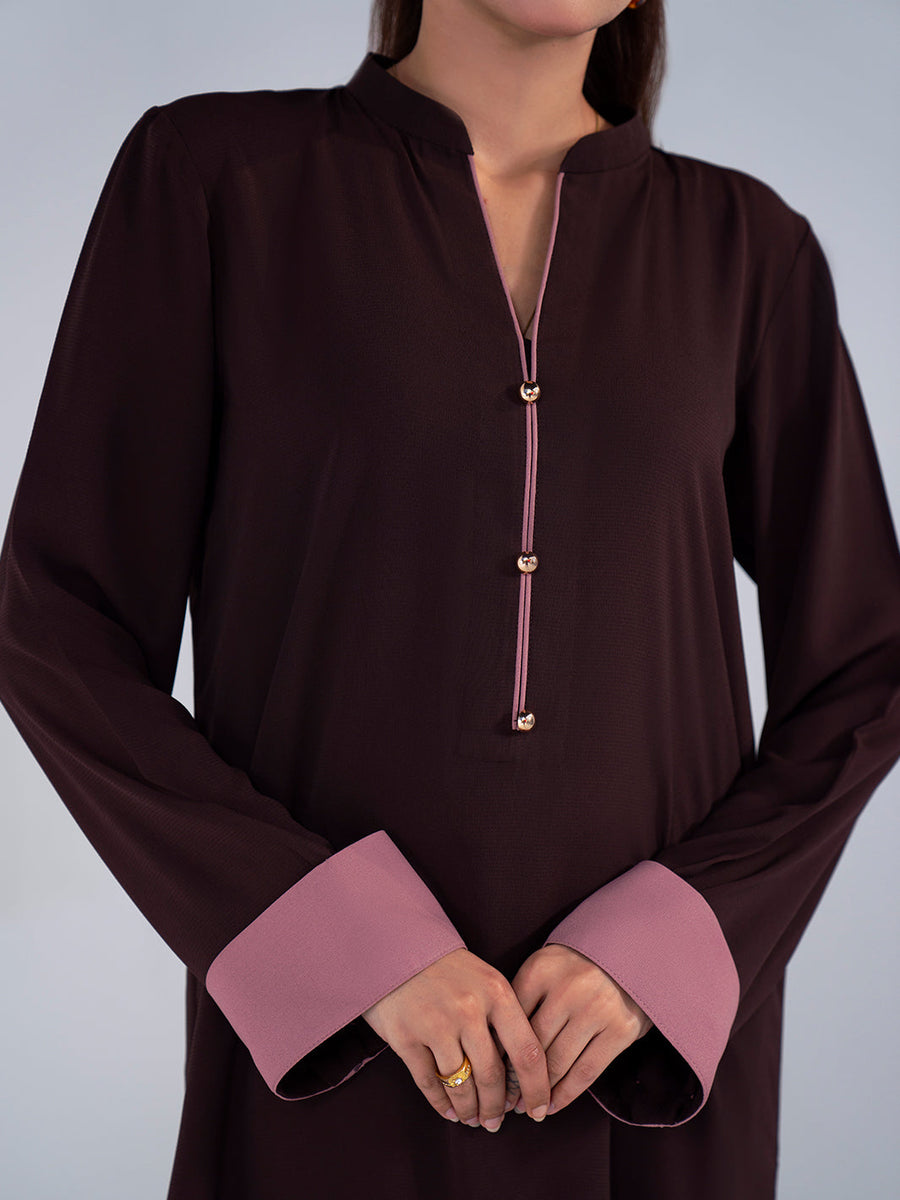 Hemstitch Georgette Affair Embroidered Georgette Stitched 2Pc Suit - Cacao