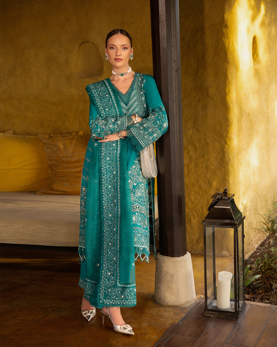 Faiza Saqlain Zinnia Embroidered Luxury Lawn Unstitched 3Pc Suit - Calla