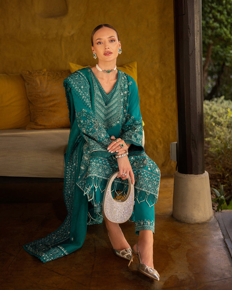 Faiza Saqlain Zinnia Embroidered Luxury Lawn Unstitched 3Pc Suit - Calla