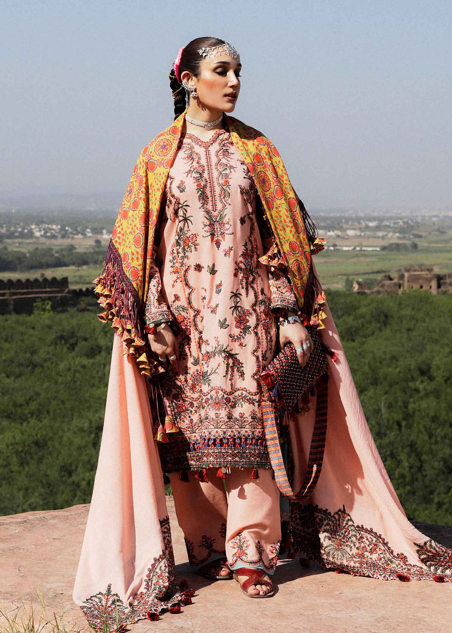 Hussain Rehar Embroidered Karandi Unstitched 3Pc Suit - Calla lily