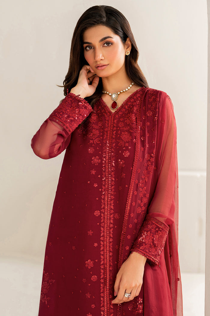 Farasha Luxury Formal Embroidered Chiffon Unstitched 3Pc Suit - Cameo