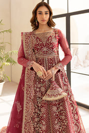 Farasha LU ZELLA Embroidered Net Unstitched 3Pc Suit D-06 CARMINE ALLURE