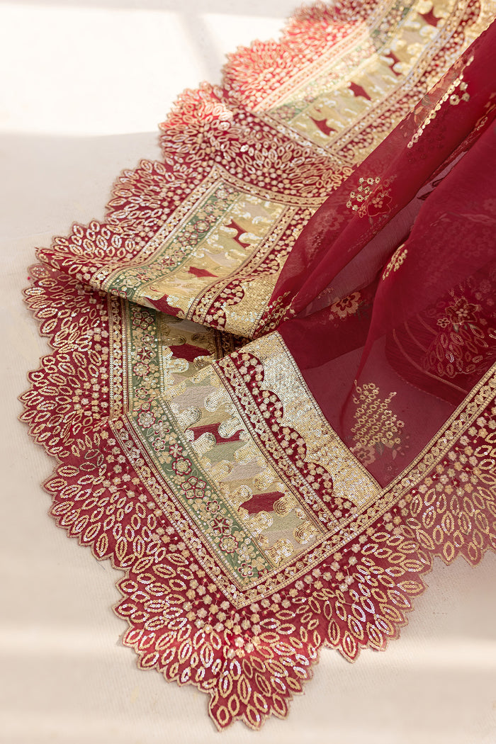 Farasha LU ZELLA Embroidered Net Unstitched 3Pc Suit D-06 CARMINE ALLURE