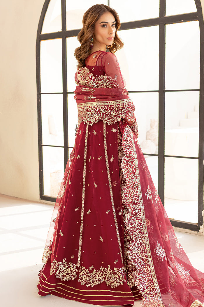 Farasha LU ZELLA Embroidered Net Unstitched 3Pc Suit D-06 CARMINE ALLURE